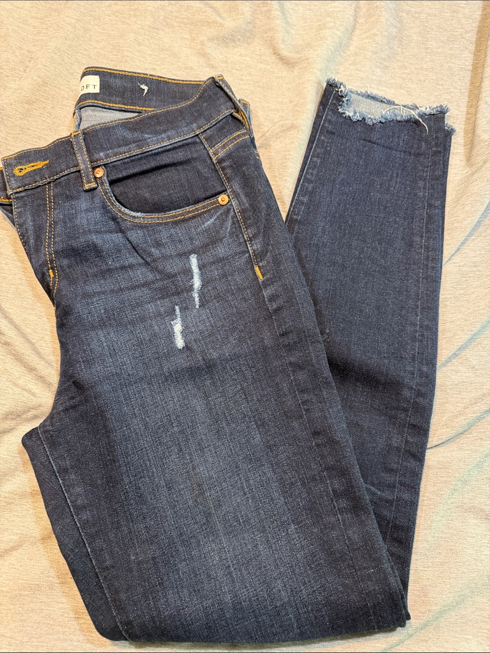 Ann Taylor Loft Dark Indigo Skinny Jeans with Raw Hem